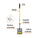 Pala cuadrada Tru Glass, mango largo de fibra de vidrio