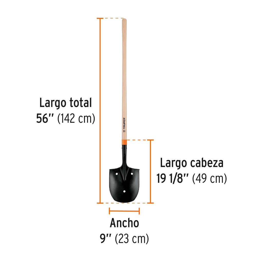 Pala irrigación arrocera 3 perforaciones mango largo, Truper