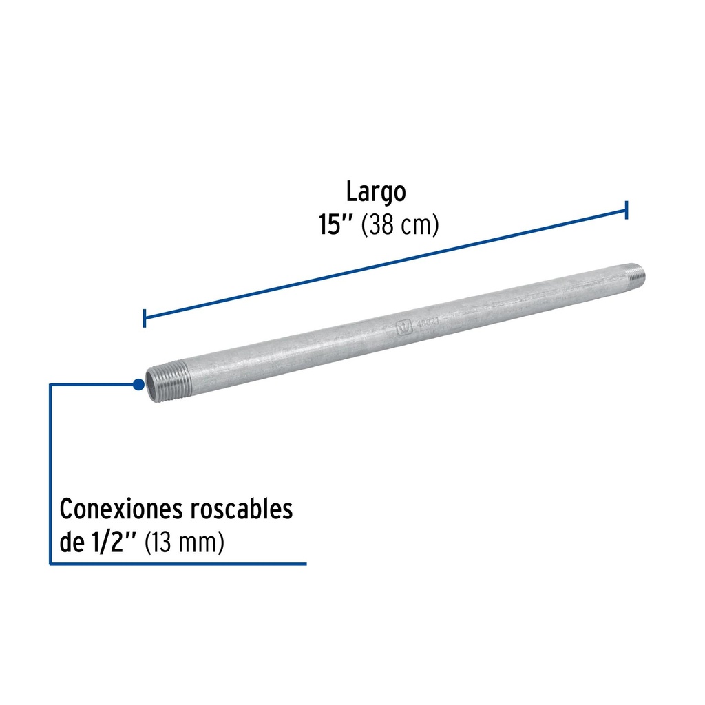 Niple de acero galvanizado 1/2 x 15', Foset