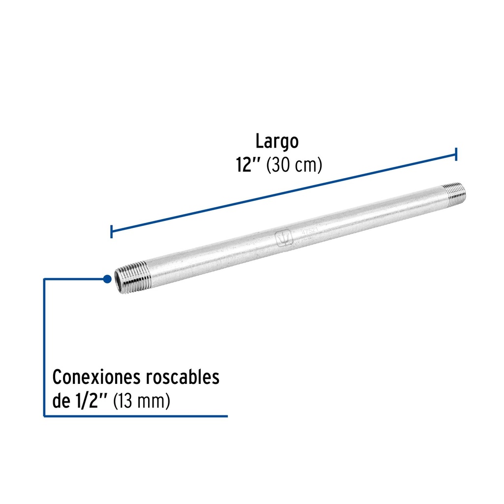 Niple de acero galvanizado 1/2' x 12', Foset