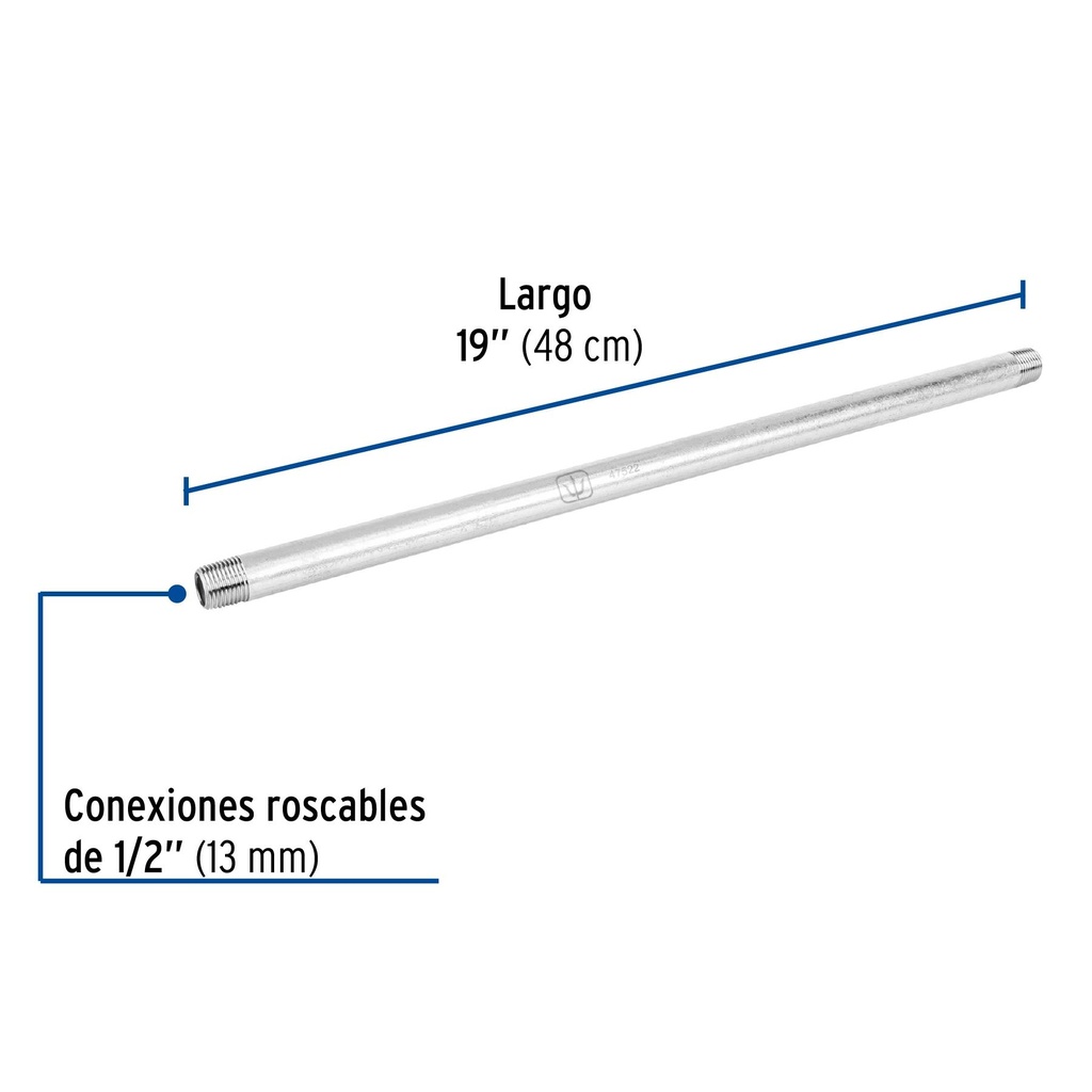 Niple de acero galvanizado 1/2' x 19', Foset