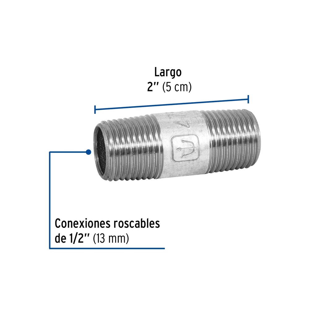 Niple de acero galvanizado 1/2' x 2', Foset