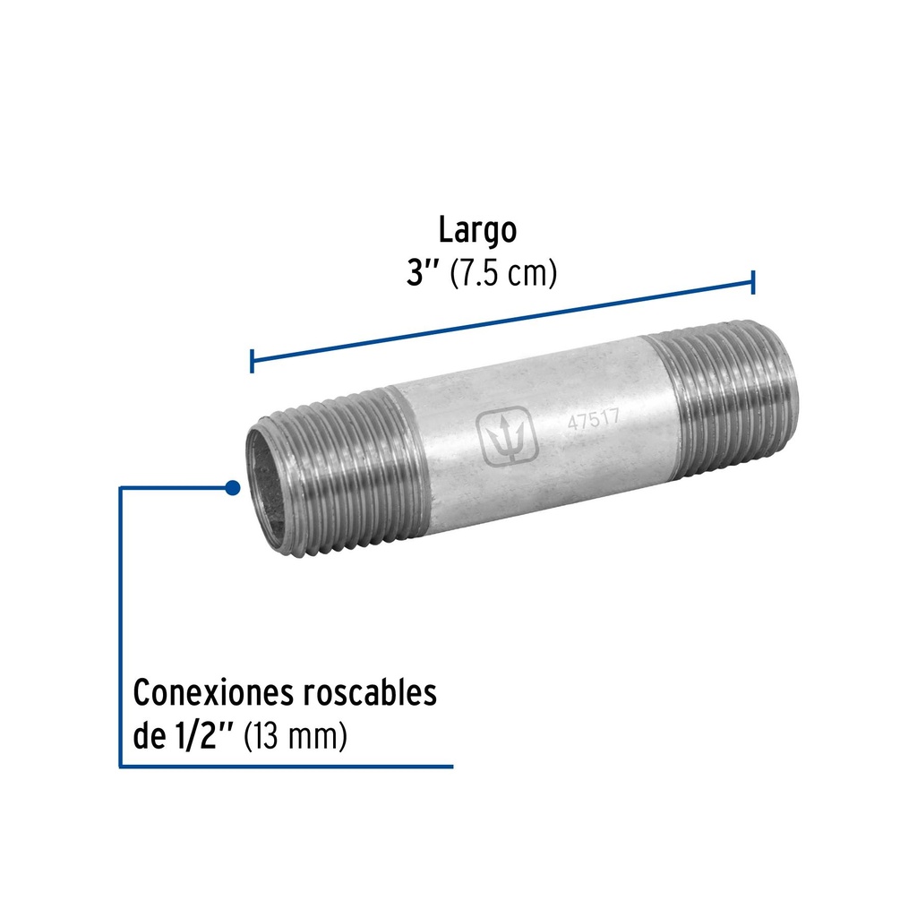 Niple de acero galvanizado 1/2' x 3', Foset