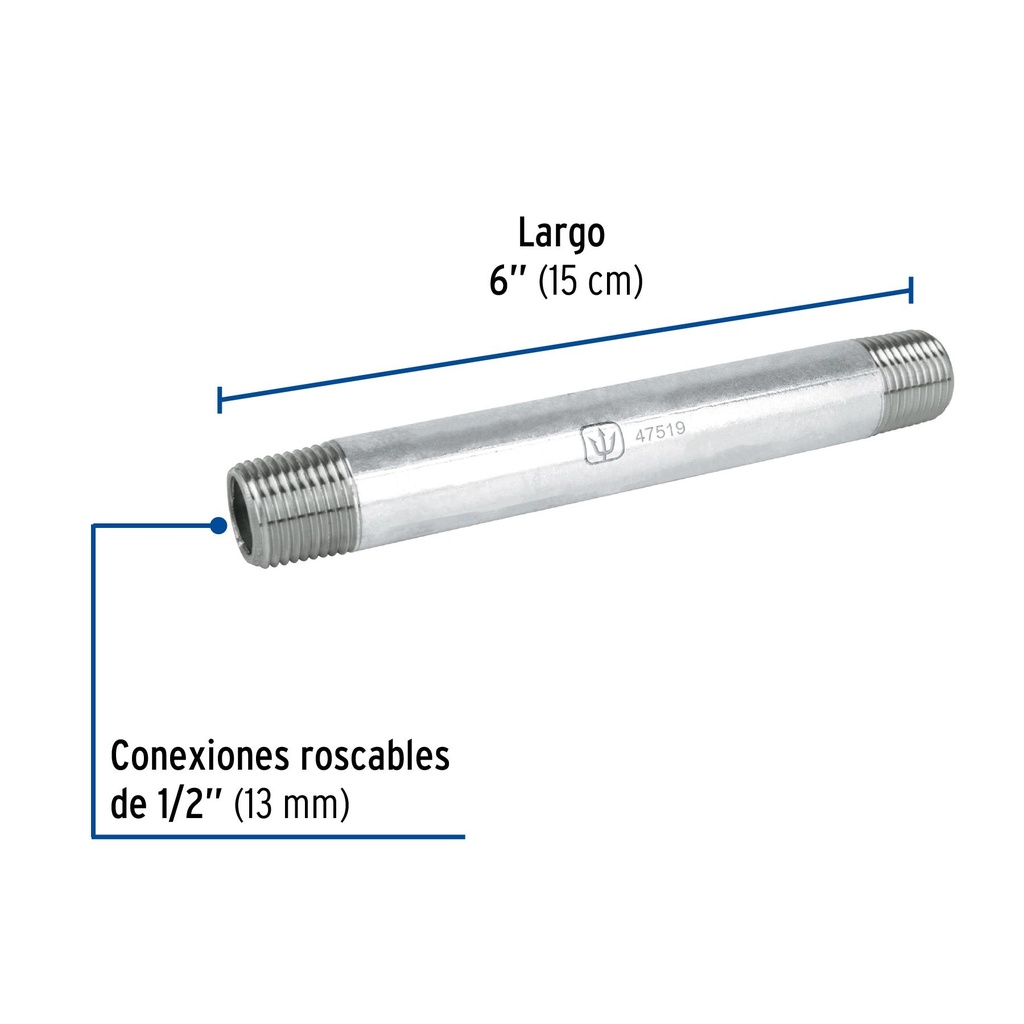 Niple de acero galvanizado 1/2' x 6', Foset