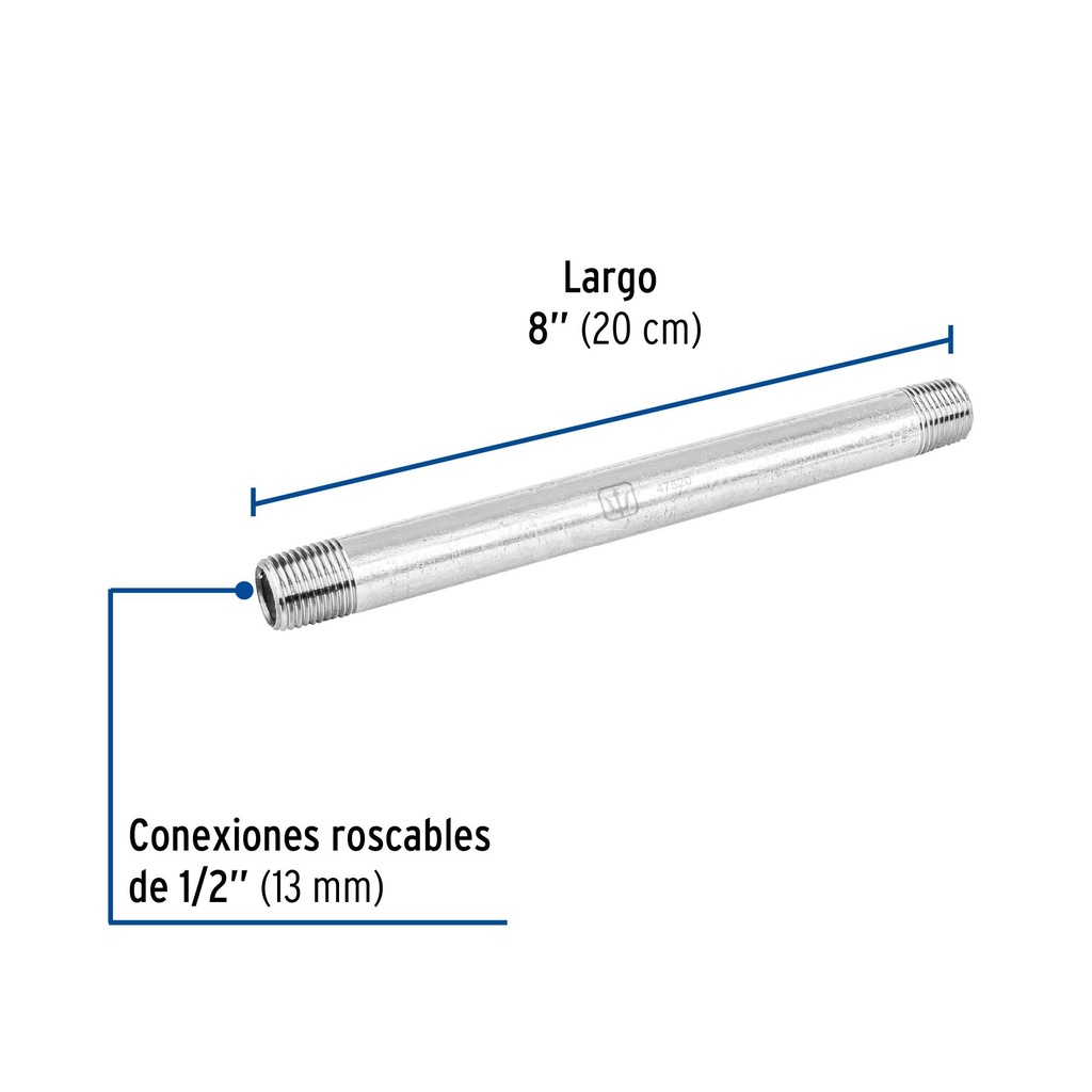 Niple de acero galvanizado 1/2' x 8', Foset