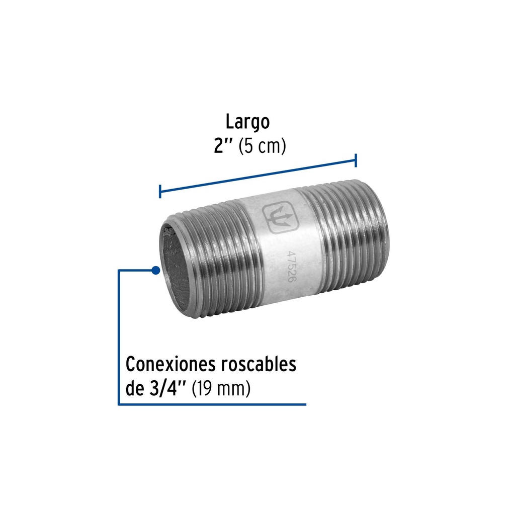 Niple de acero galvanizado 3/4' x 2', Foset