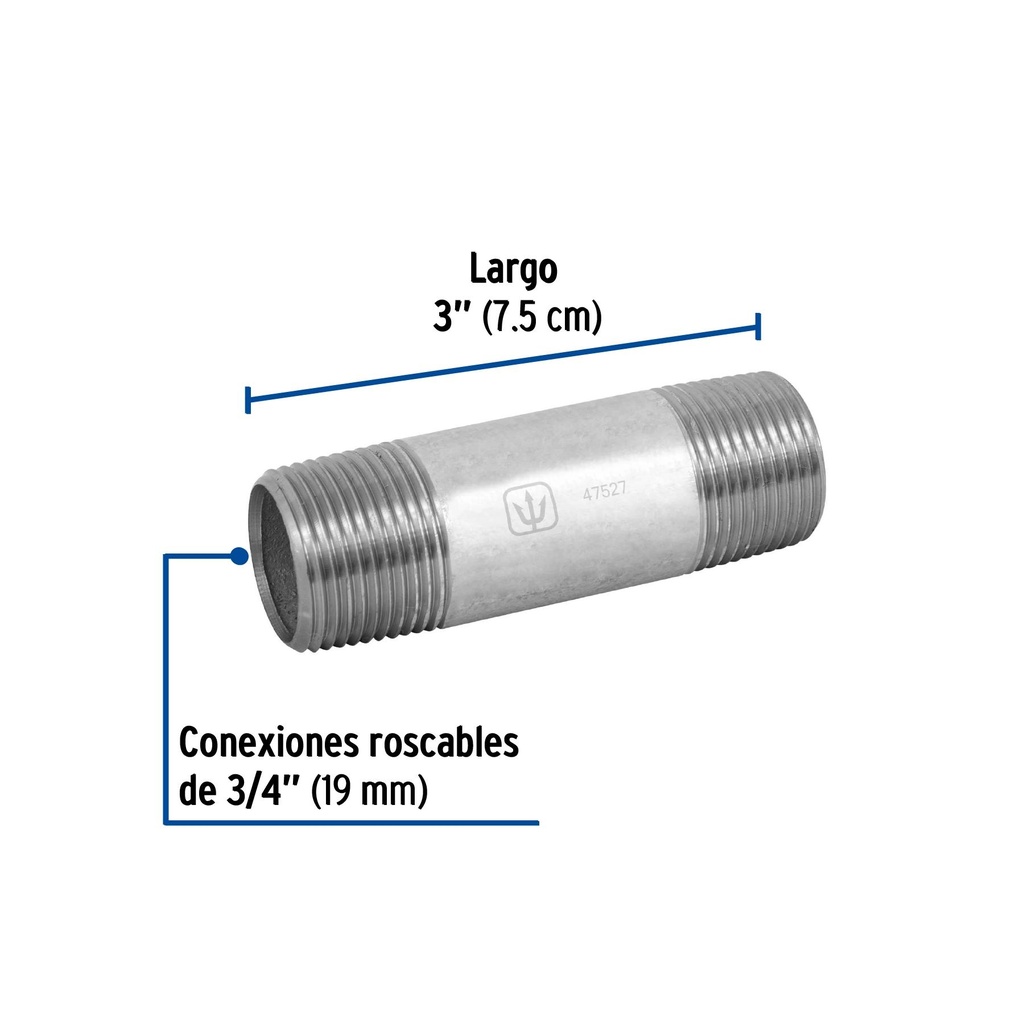 Niple de acero galvanizado 3/4' x 3', Foset