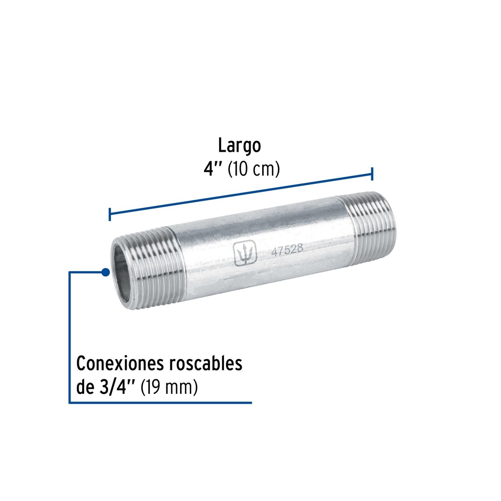 Niple de acero galvanizado 3/4' x 4', Foset