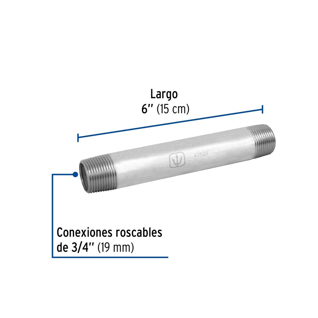 Niple de acero galvanizado 3/4' x 6', Foset