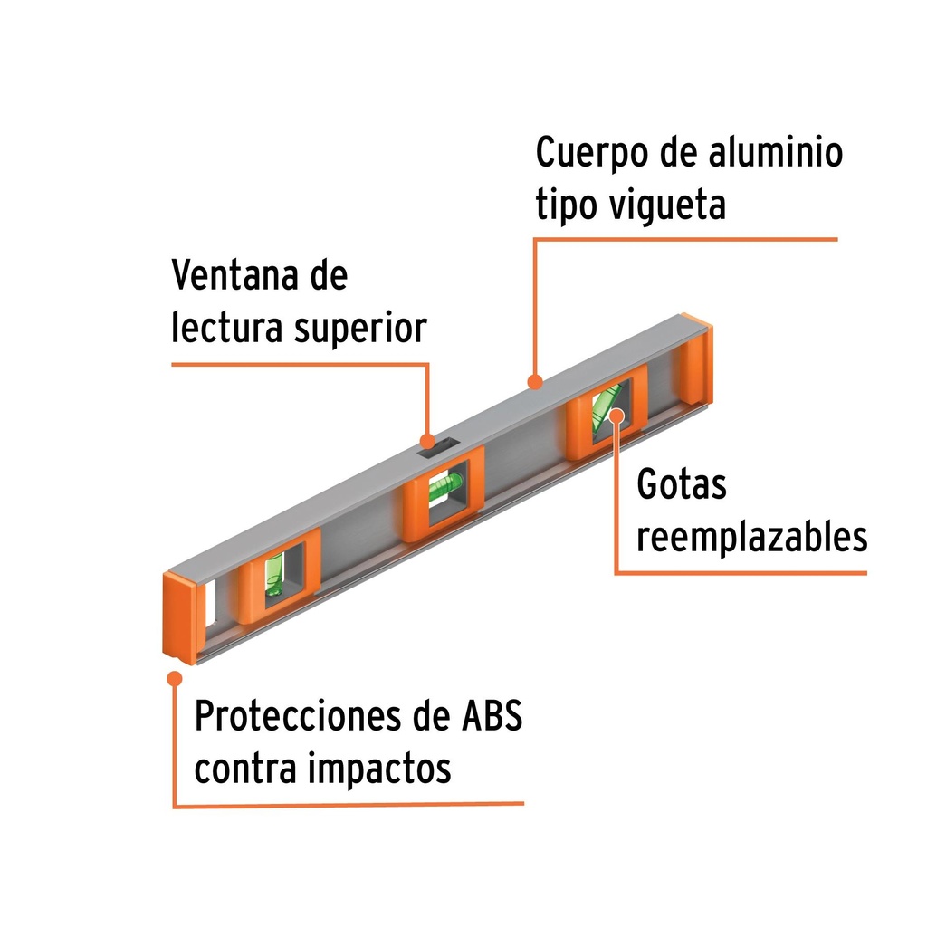 Nivel de 18' cuerpo de aluminio con protección de ABS