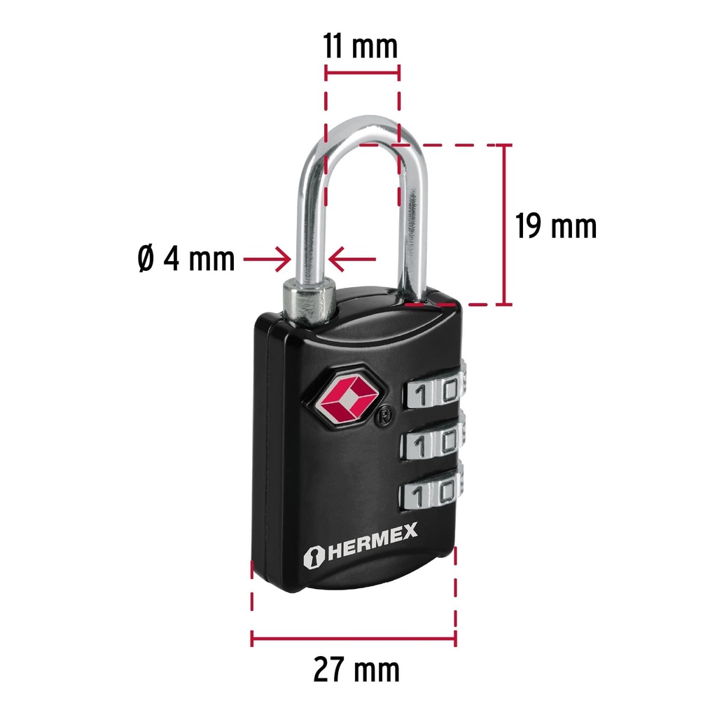 Candado maletero de combinación 27 mm seguridad TSA, blíster