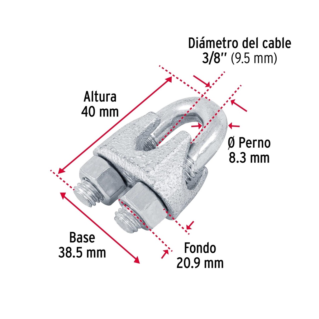 Nudo para cable de 3/8' tarjeta con 1 pza, Fiero