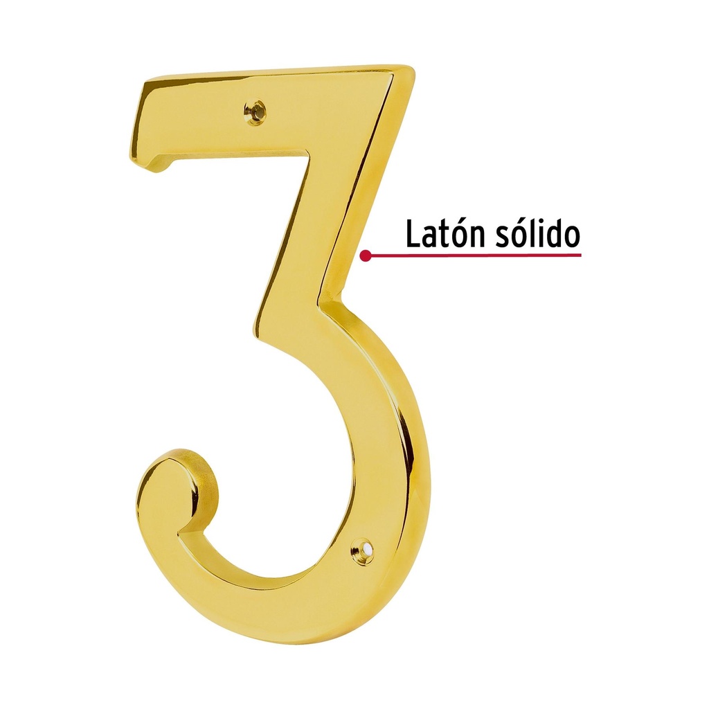 Número de latón sólido de 4', No.3, Hermex