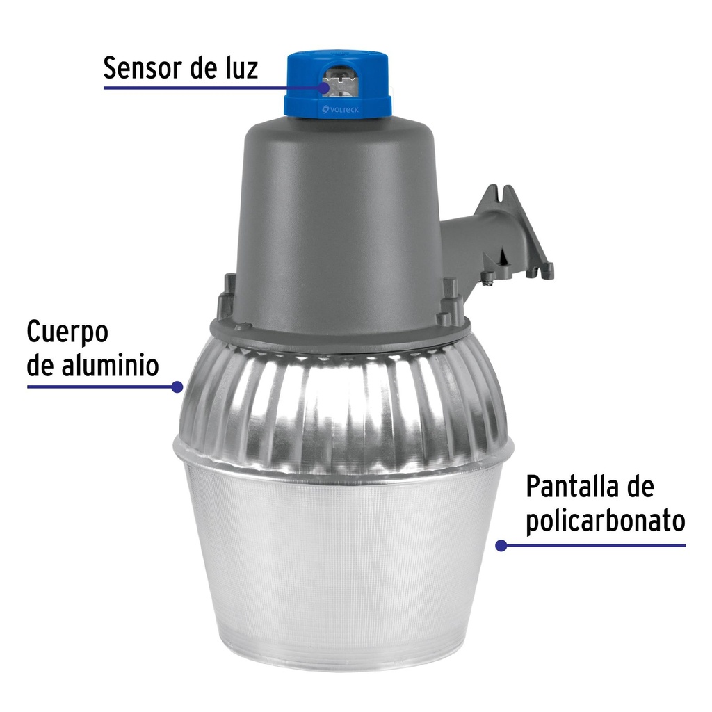 Luminario suburbano metálico 45 W sensor de luz, con lámpara