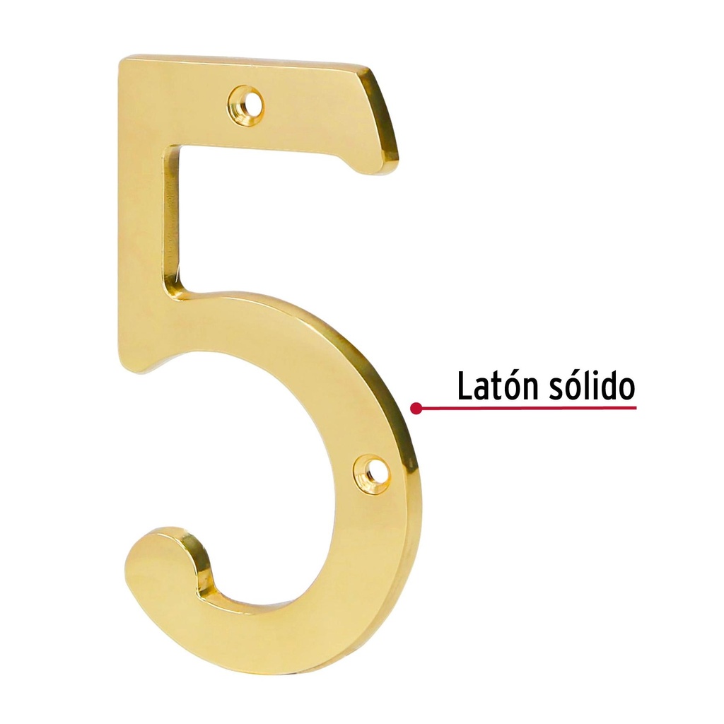 Número de latón sólido de 4', No.5, Hermex