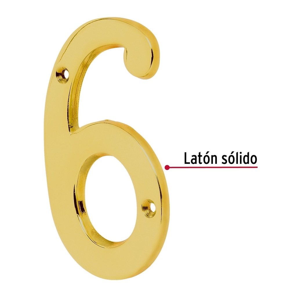 Número de latón sólido de 4', No.6, Hermex