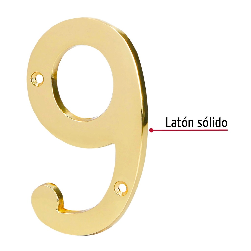 Número de latón sólido de 4', No.9, Hermex