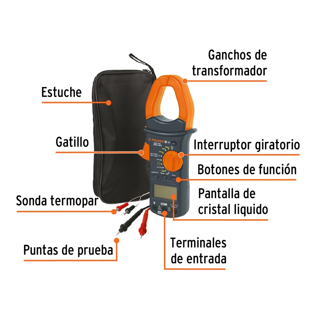 Multímetro para mantenimiento industrial con gancho, Truper