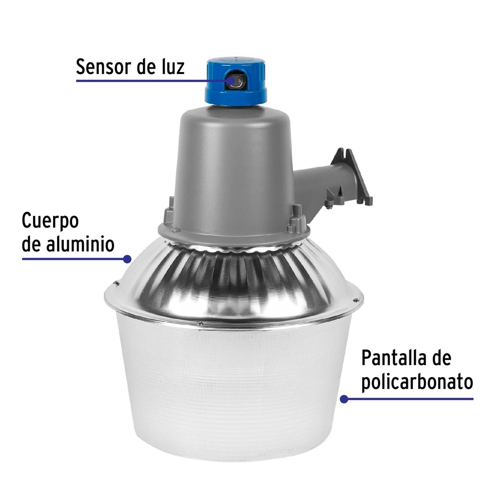 Luminario suburbano metálico 85 W sensor de luz, con lámpara