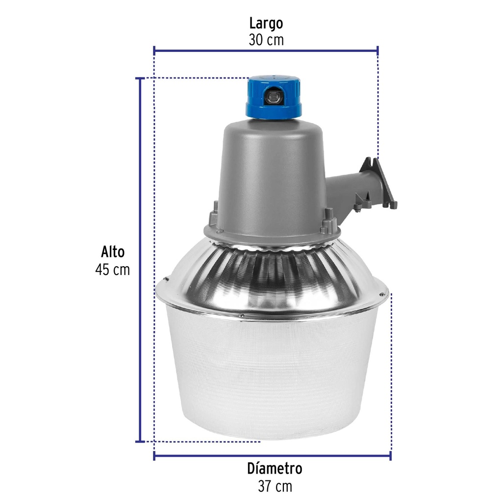 Luminario suburbano metálico 85 W sensor de luz, con lámpara