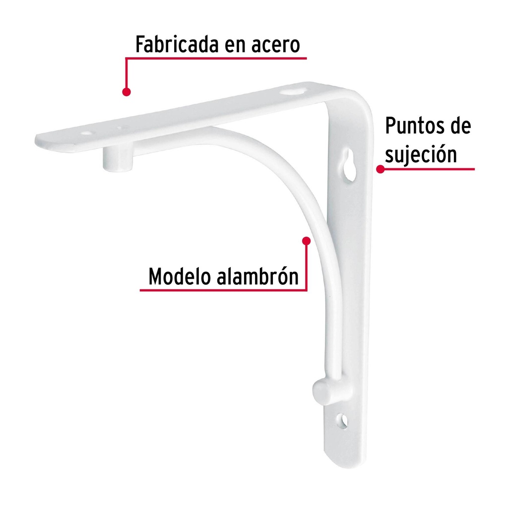 Ménsula reforzada blanca 6 x 6' diseño alambrón, Fiero