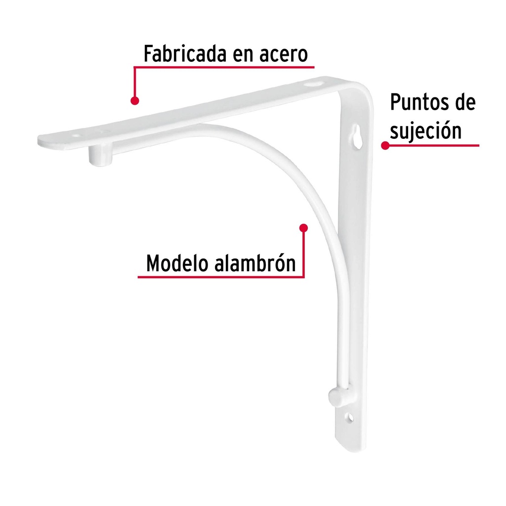 Ménsula reforzada blanca 8 x 8' diseño alambrón, Fiero