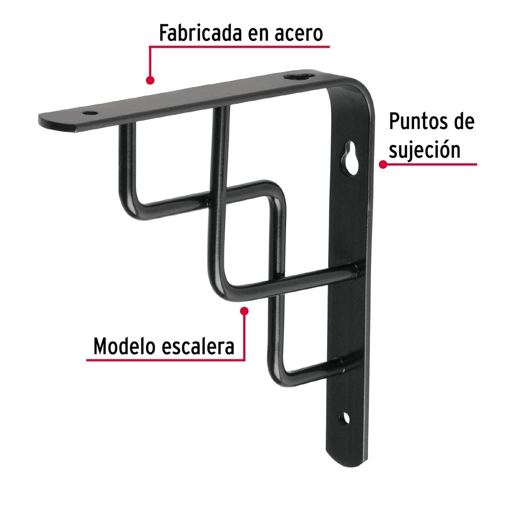 Ménsula reforzada negra 6 x 6' diseño escalera, Fiero