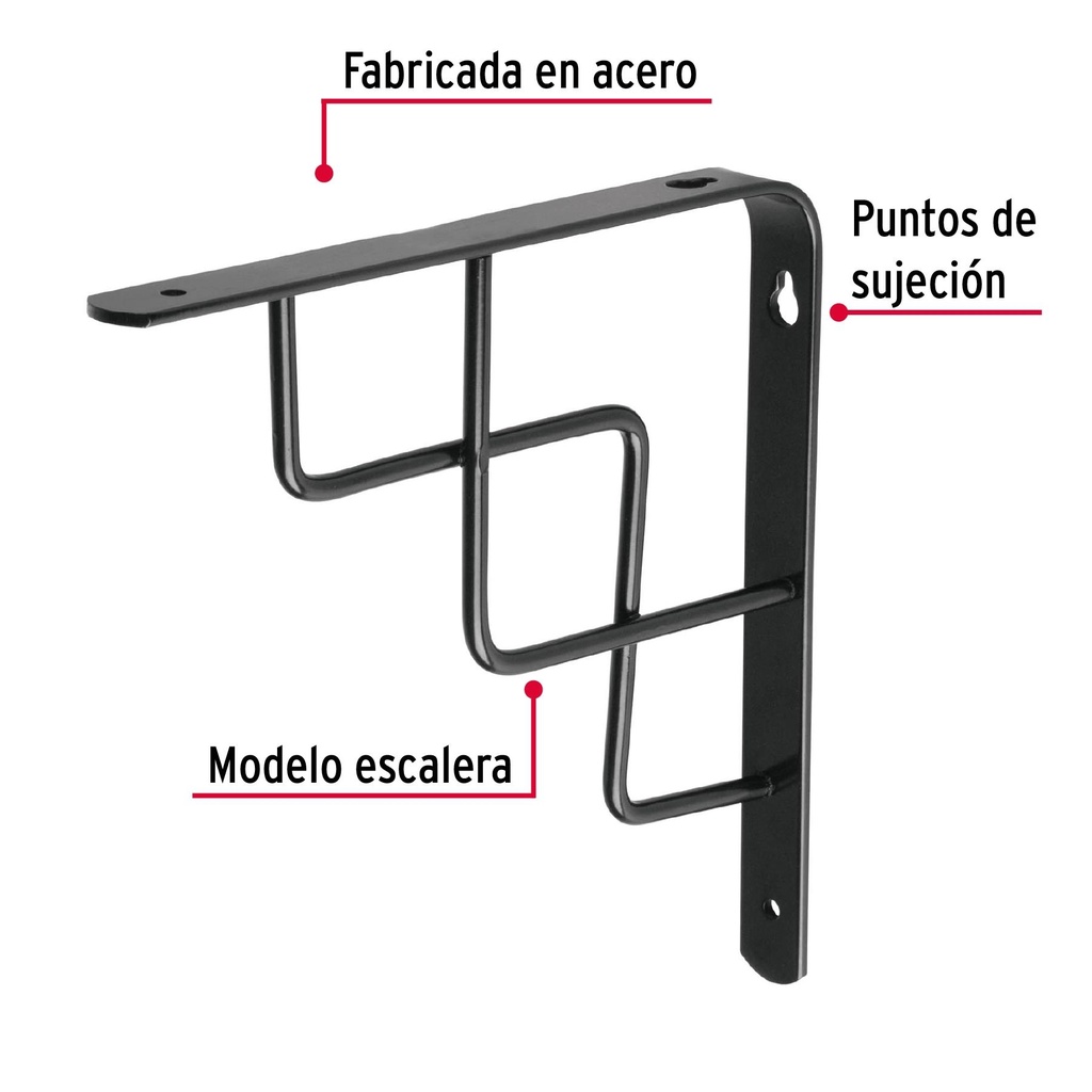 Ménsula reforzada negra 8 x 8' diseño escalera, Fiero