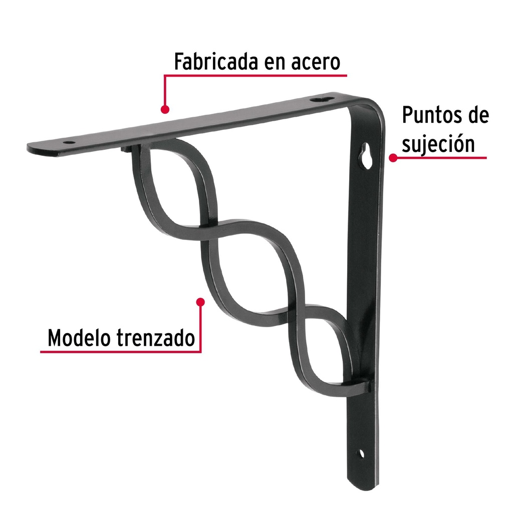 Ménsula reforzada negra 8 x 8' diseño trenza, Fiero