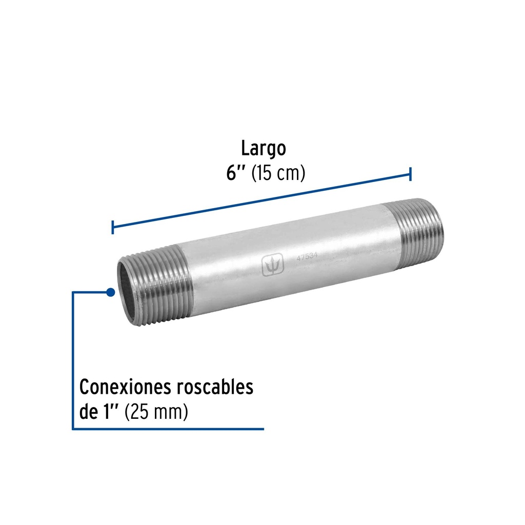 Niple de acero galvanizado 1' x 6', Foset