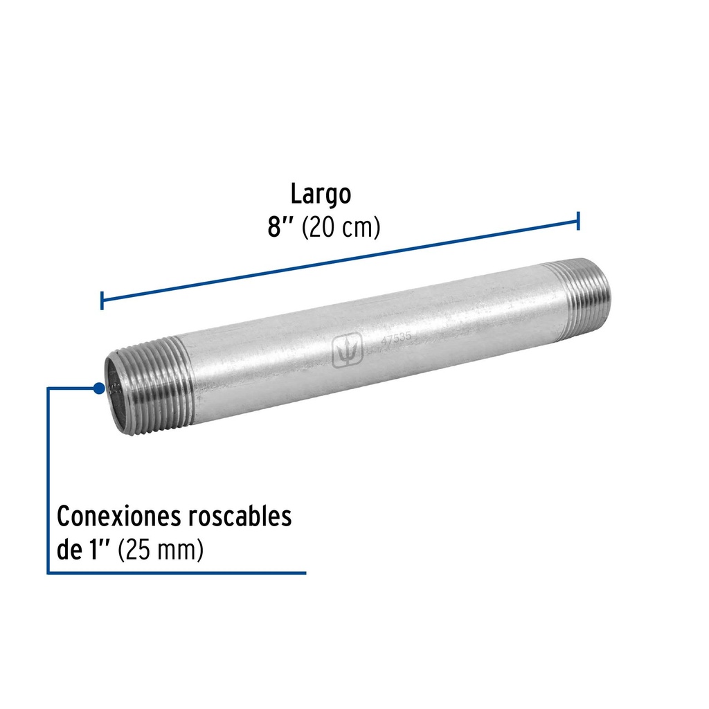 Niple de acero galvanizado 1' x 8', Foset