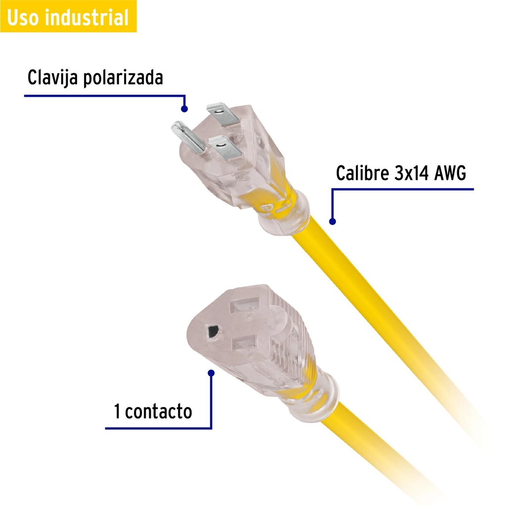 Extensión reforzada aterrizada 10 m calibre 14, Volteck