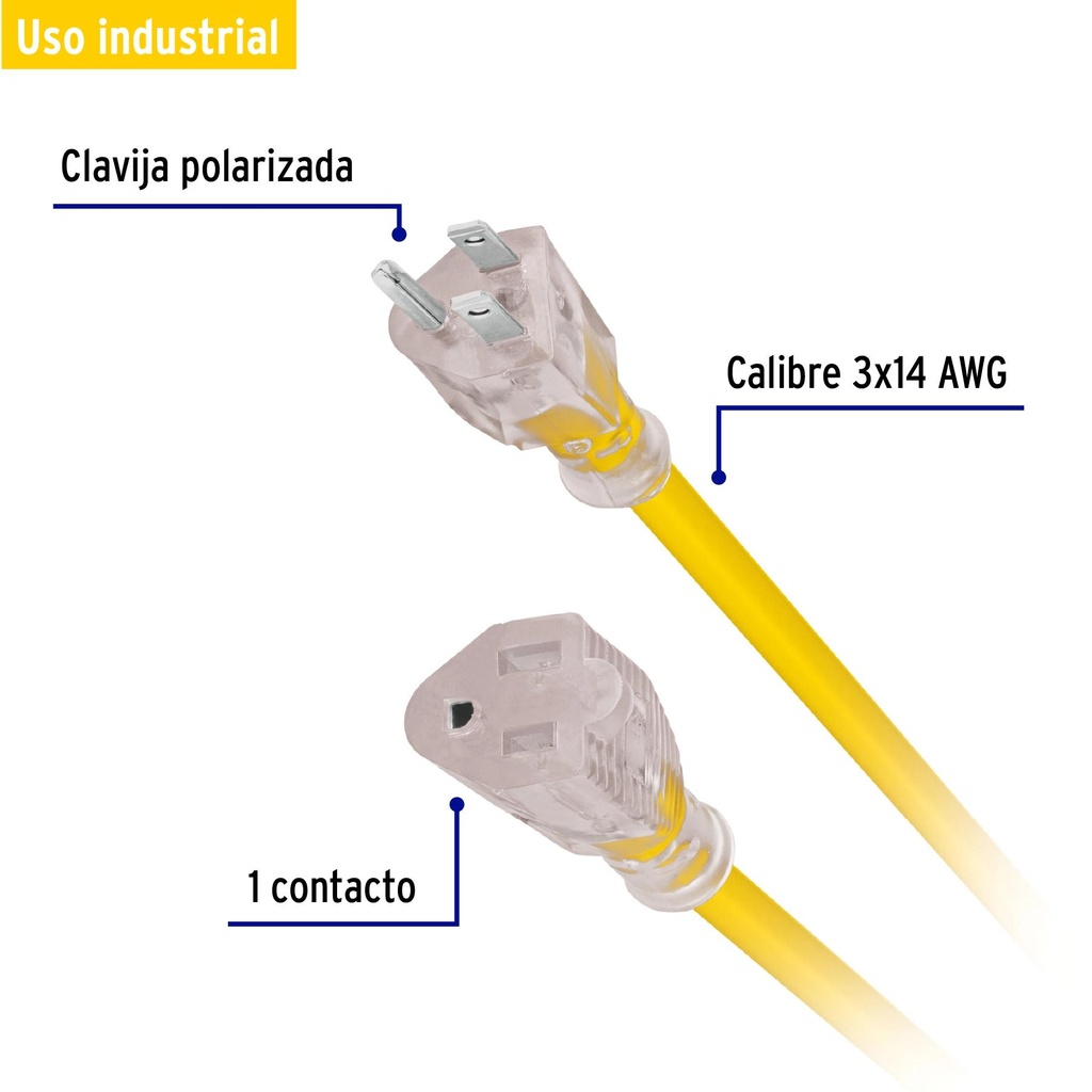 Extensión reforzada aterrizada 20 m calibre 14, Volteck