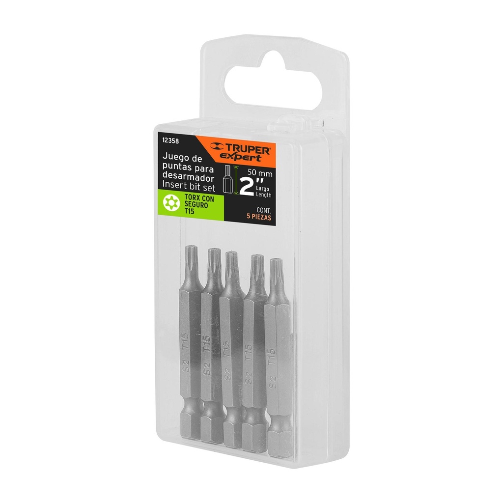 Estuche con 5 puntas torx T15 con seguro largo 2', Expert