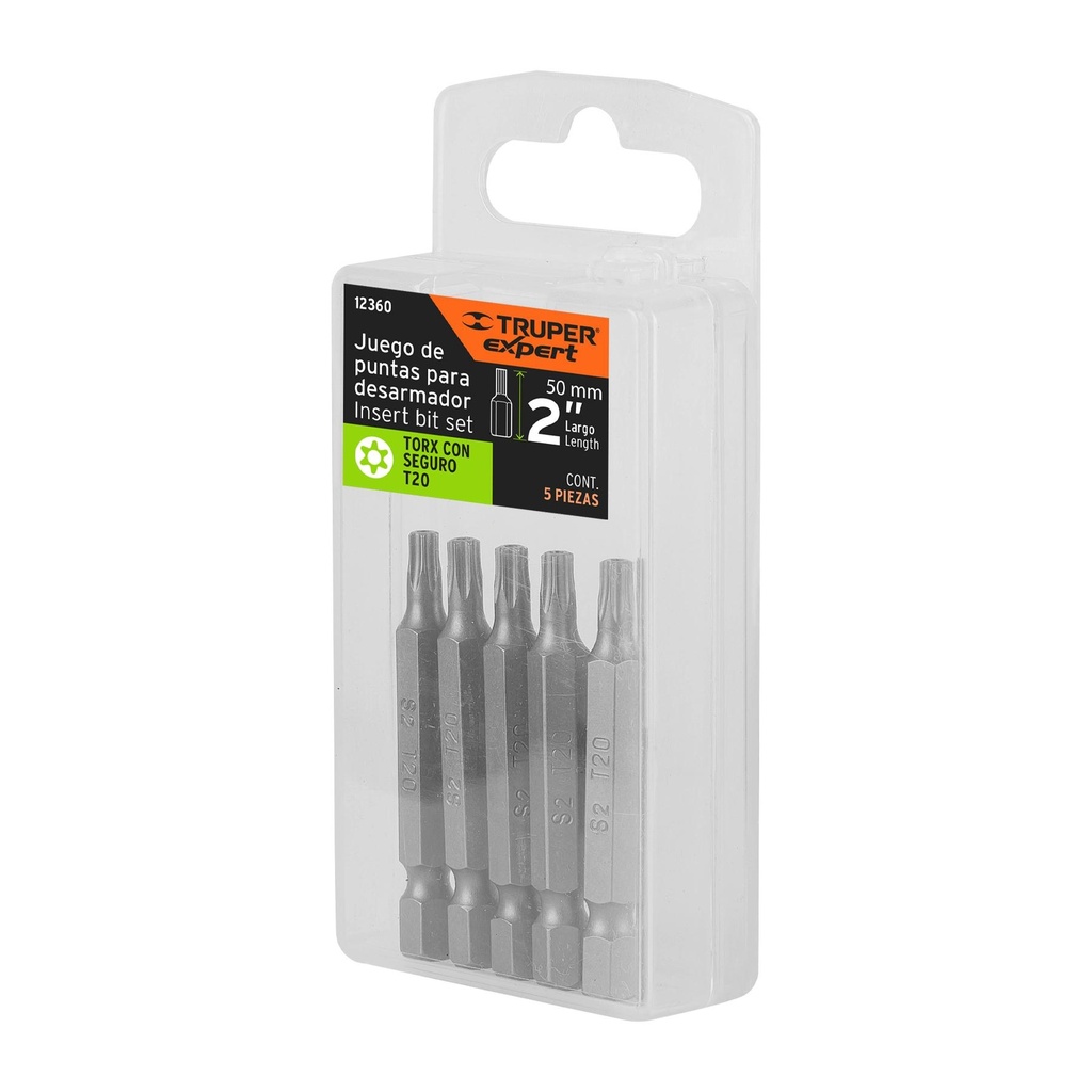 Estuche con 5 puntas torx T20 con seguro largo 2', Expert