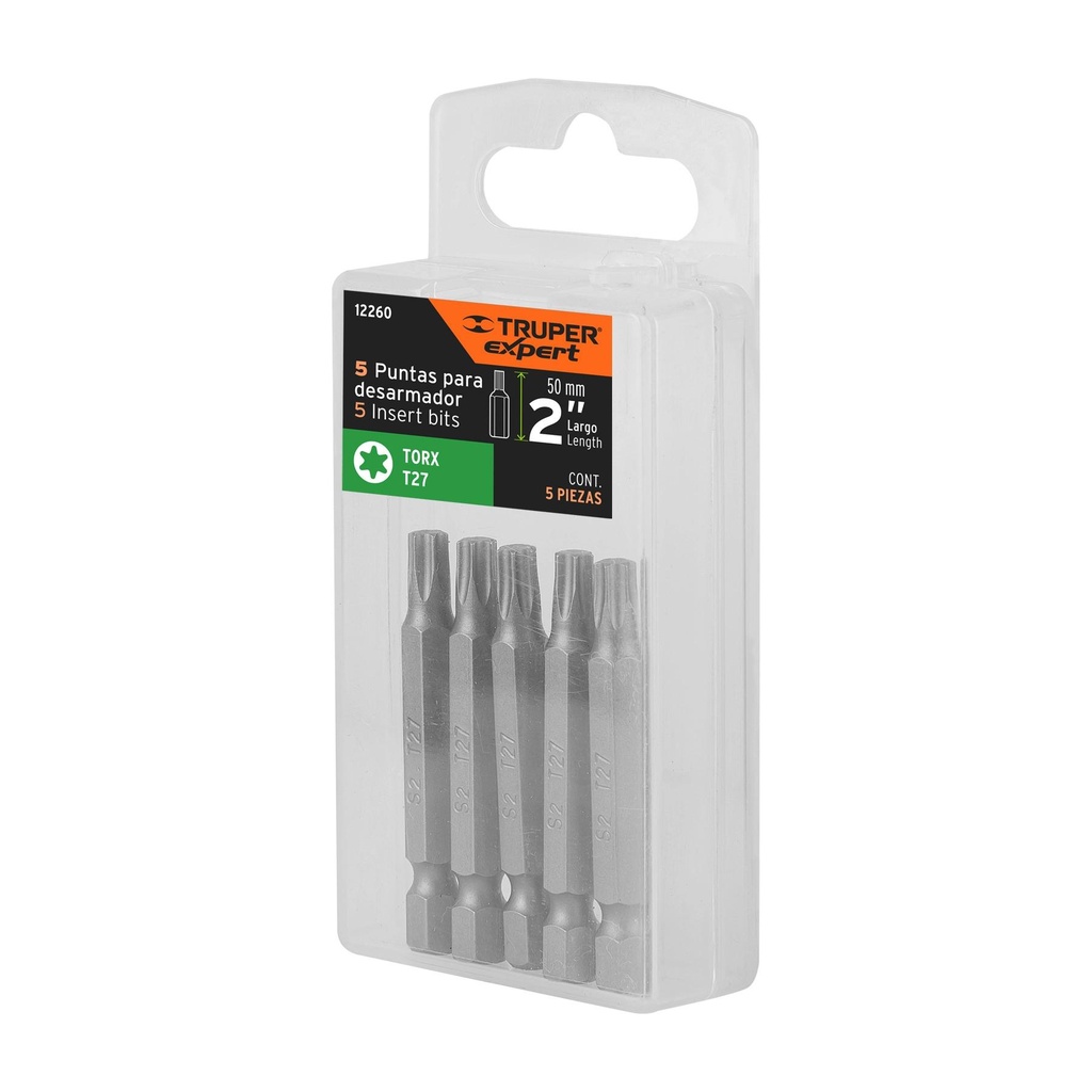 Estuche con 5 puntas torx T27 largo 2', Truper Expert