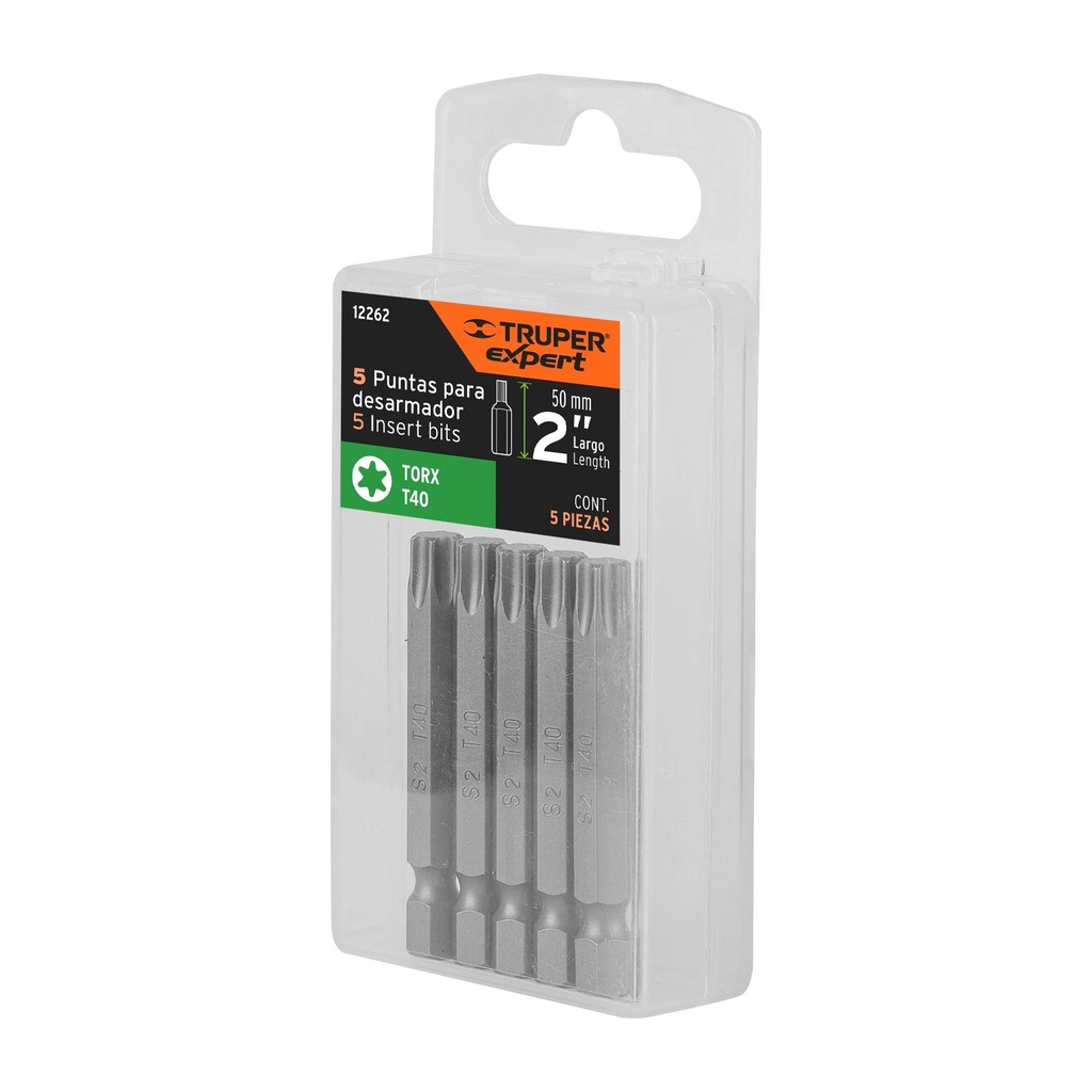 Estuche con 5 puntas torx T40 largo 2', Truper Expert