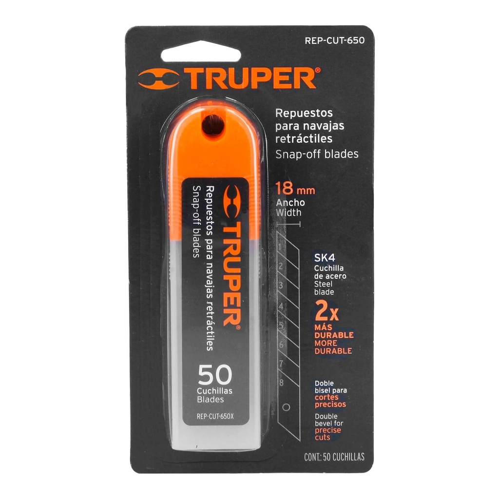 Estuche con 50 cuchillas SK4 de 18 mm para cutter, Truper