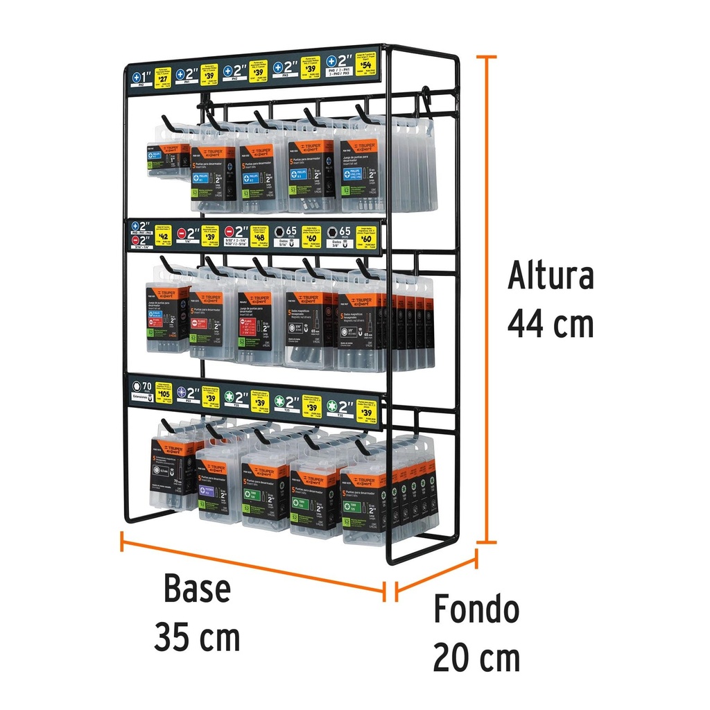 Exhibidor con 90 estuches de puntas para desarmador