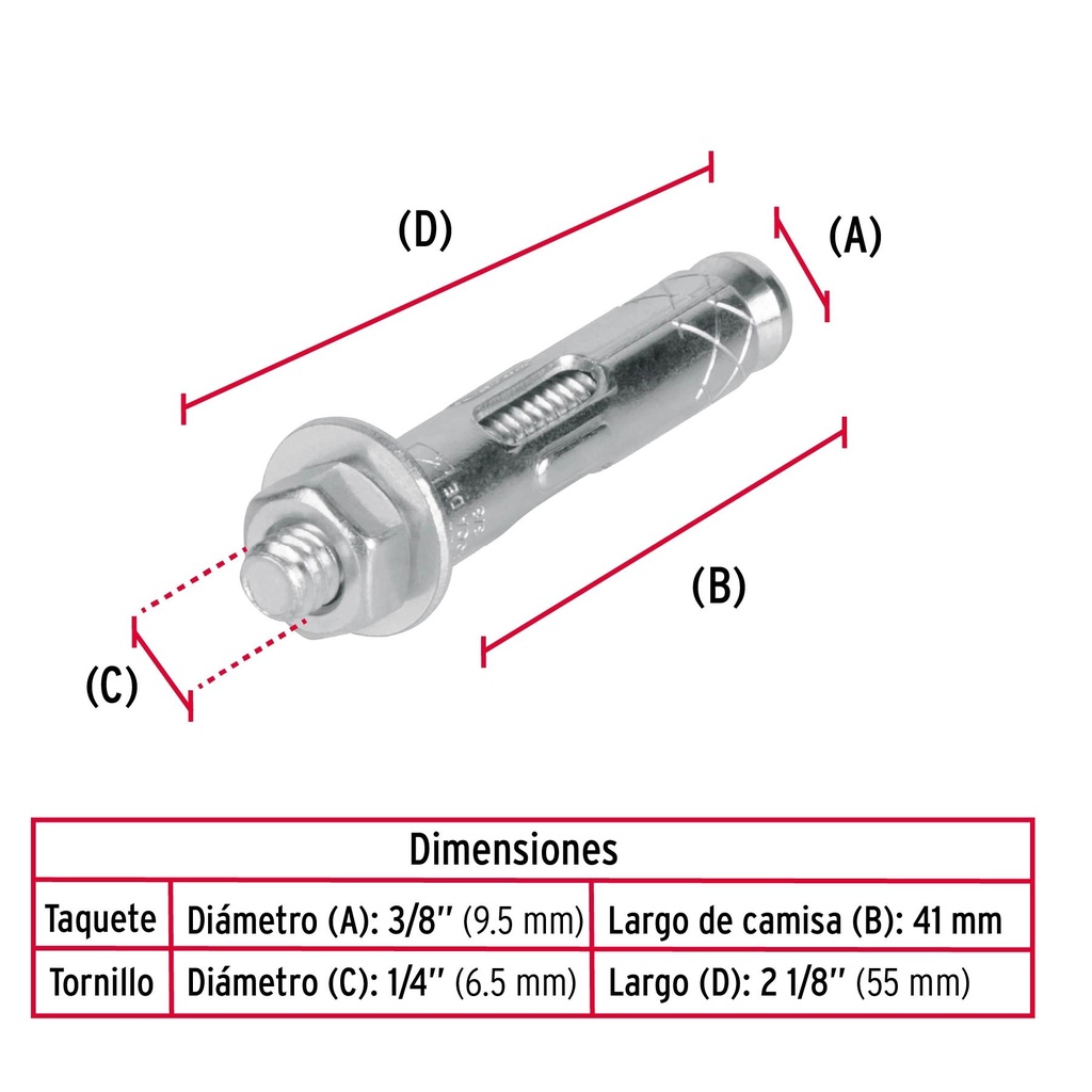 Bolsa con 4 taquetes expansivos de 1/4' con tornillo, Fiero