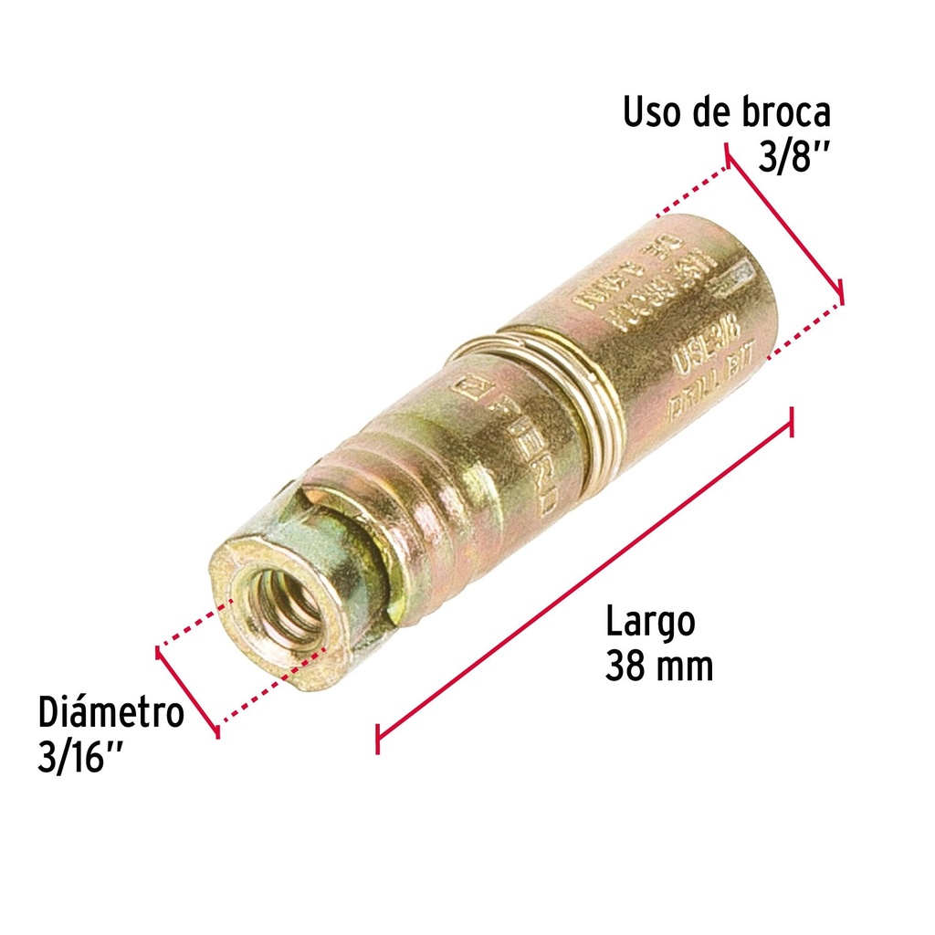 Bolsa con 4 taquetes expansivos de 3/16' sin tornillo, Fiero