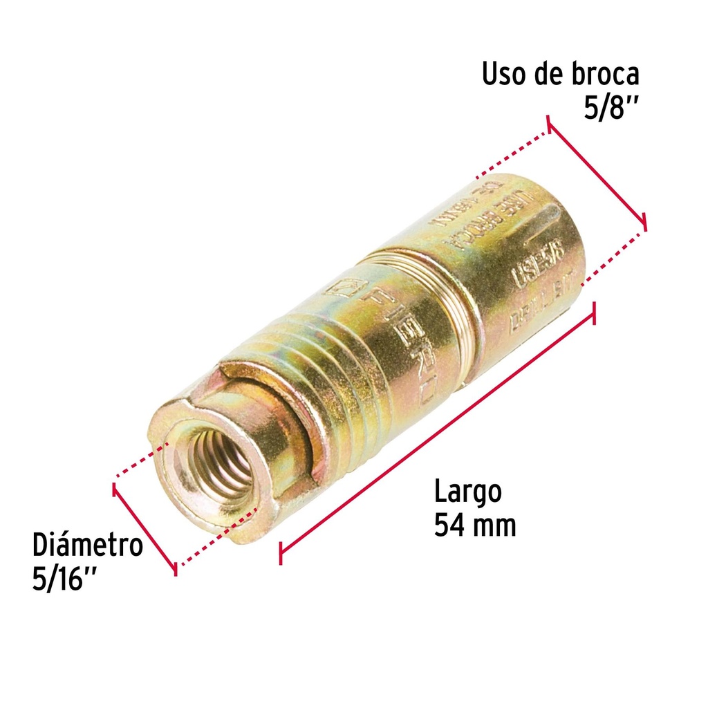 Bolsa con 4 taquetes expansivos de 5/16' sin tornillo, Fiero