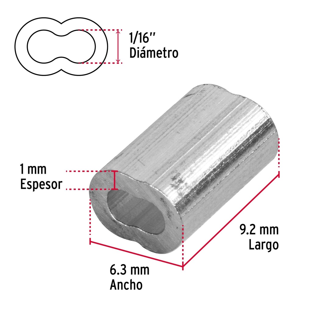 Bolsa con 50 casquillos dobles de aluminio, 1/16', Fiero