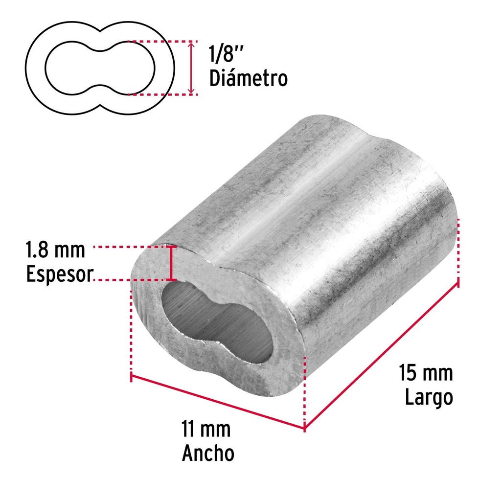 Bolsa con 50 casquillos dobles de aluminio, 1/8', Fiero