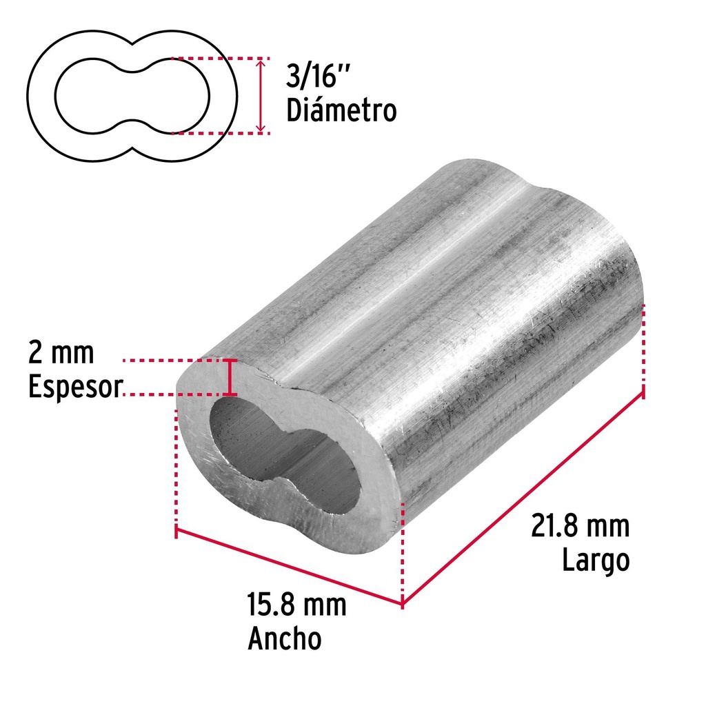 Bolsa con 50 casquillos dobles de aluminio, 3/16', Fiero