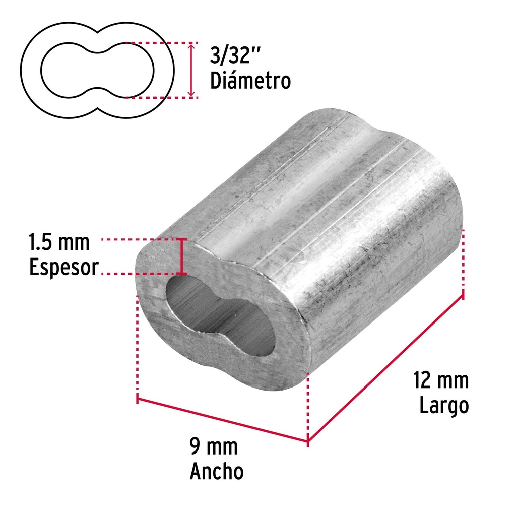 Bolsa con 50 casquillos dobles de aluminio, 3/32', Fiero