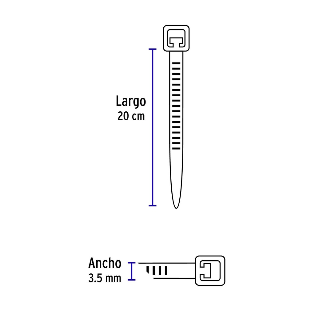 Bolsa con 50 cinchos plásticos 40 lb, 200x3.5 mm, negros