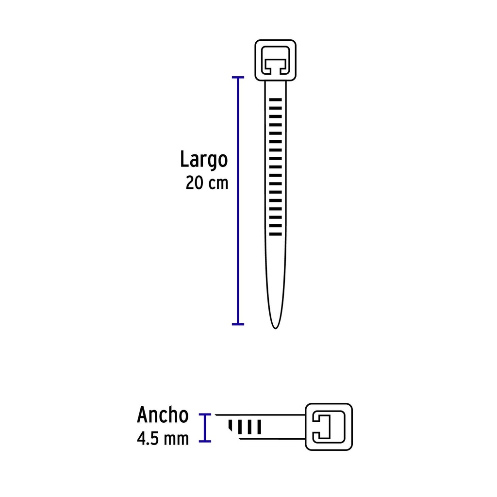 Bolsa con 50 cinchos plásticos 50 lb, 200x4.5 mm, naturales