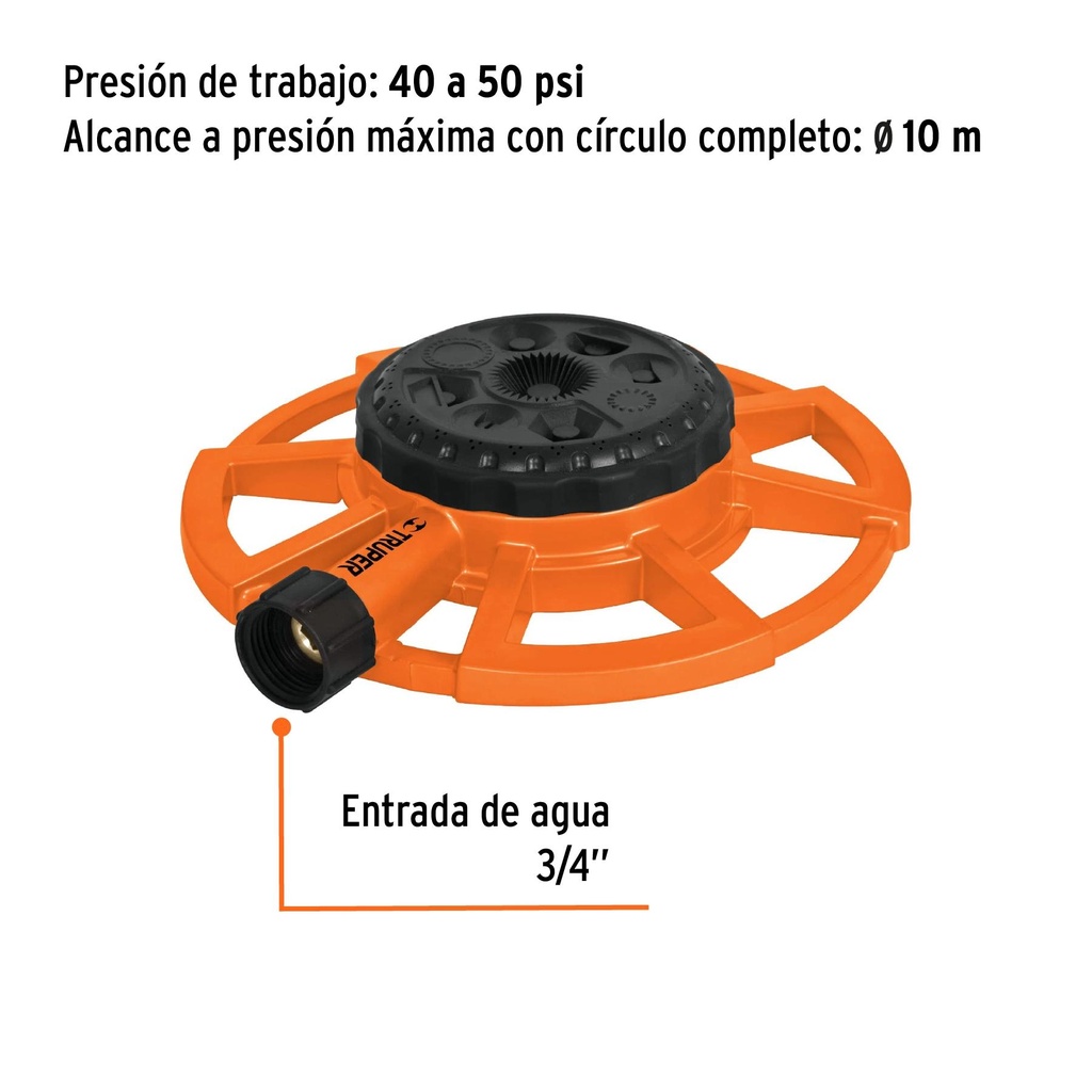 Aspersor metálico con 8 funciones, Truper