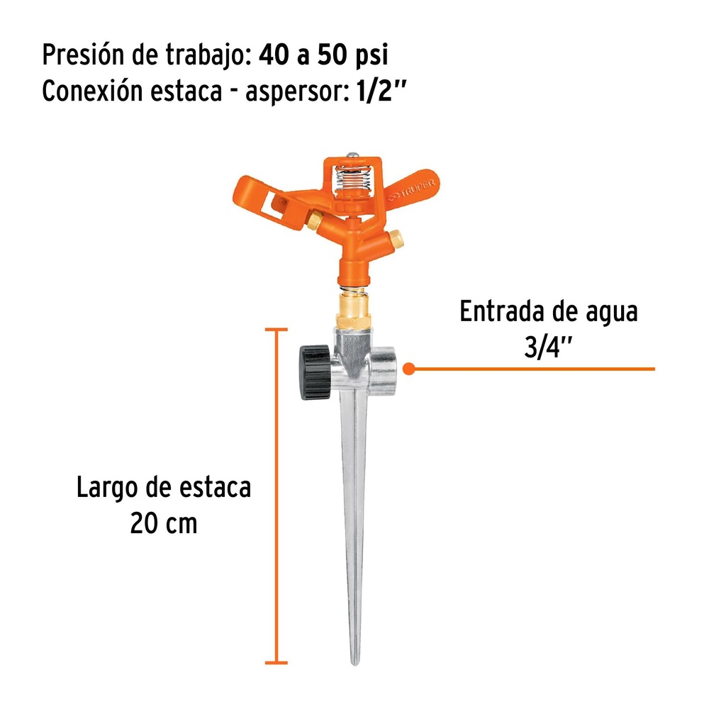 Aspersor metálico dos vías, estaca metálica de 11', Truper